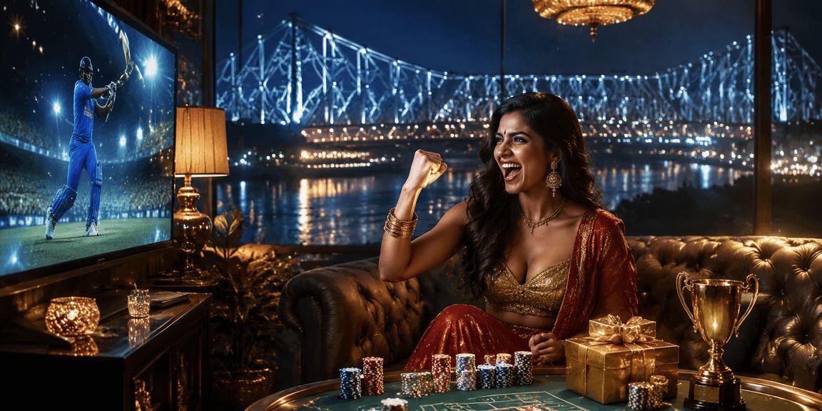 View of Howrah Bridge with cricket betting theme in Kolkata