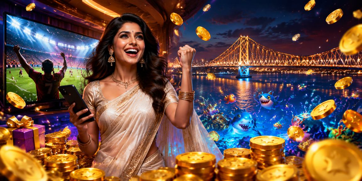Fishing game advertisement near Howrah Bridge in lighting